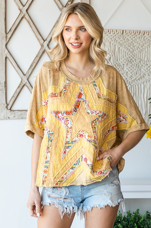 STAR PATCHWORK SHORT SLEEVE TOP