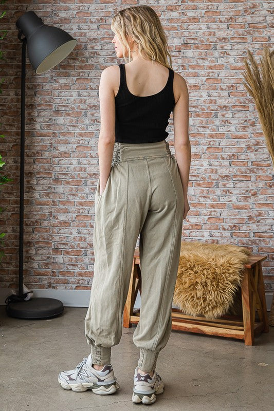 SMOCKED WAIST DETAIL JOGGER PANTS