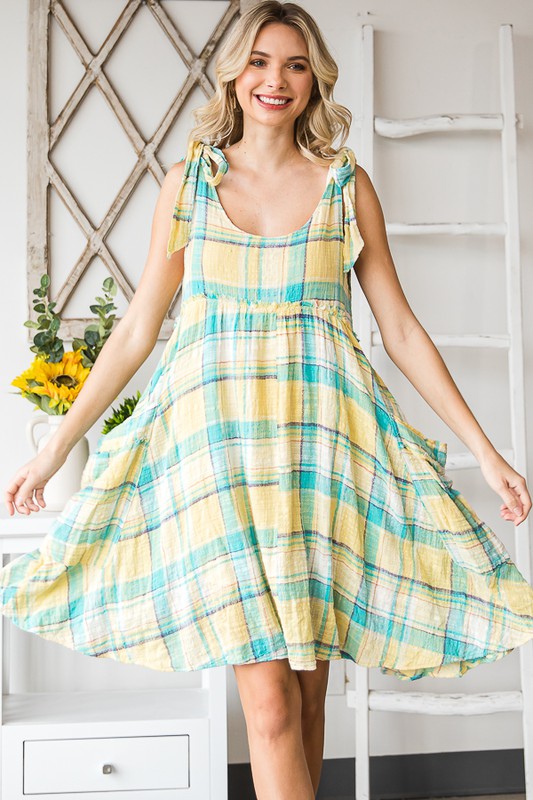 WASHED TIE STRAPS SLEEVELESS BABYDOLL MINI DRESS