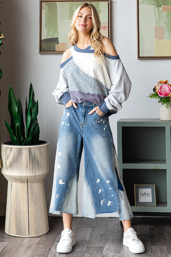 WASHED CROPPED DENIM JEANS