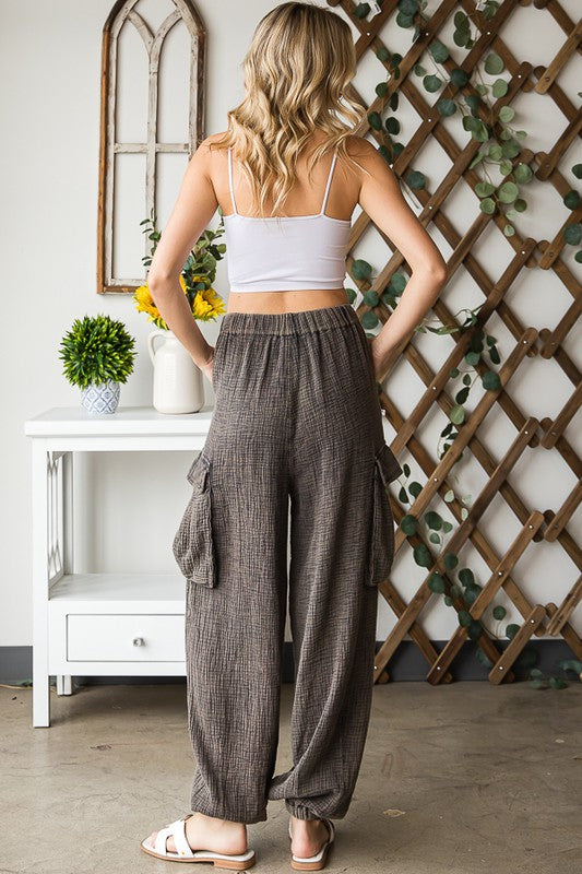 WASHED DOUBLE GAUZE BAGGY CARGO PANTS