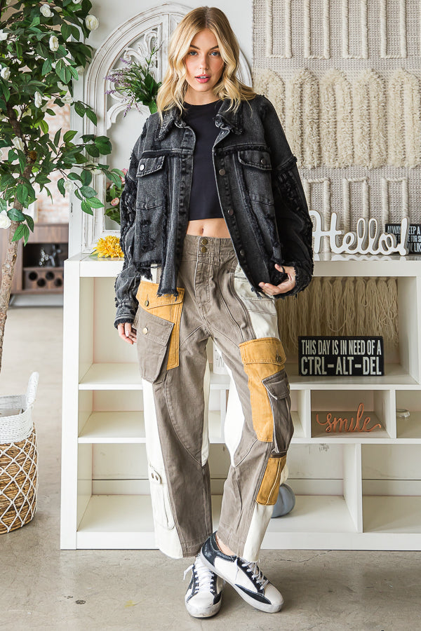 MINERAL WASHED DISTRESSED DENIM JACKET