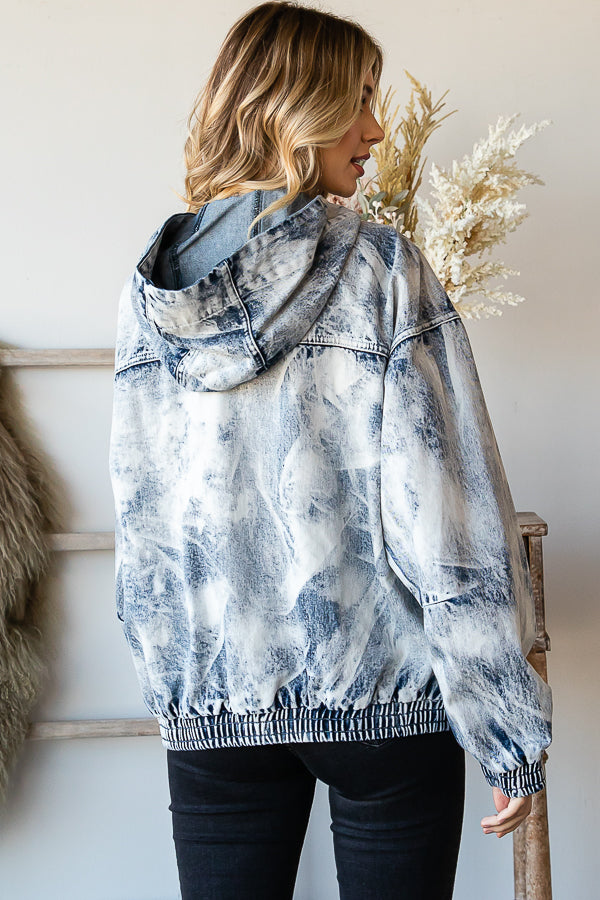 ACID WASHED HOODED DENIM ULITITY JACKET