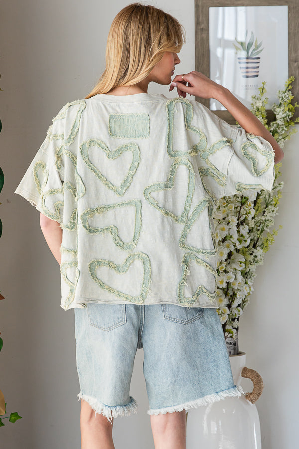 ALL OVER HEART PATCHWORK RELAXED CASUAL TOP