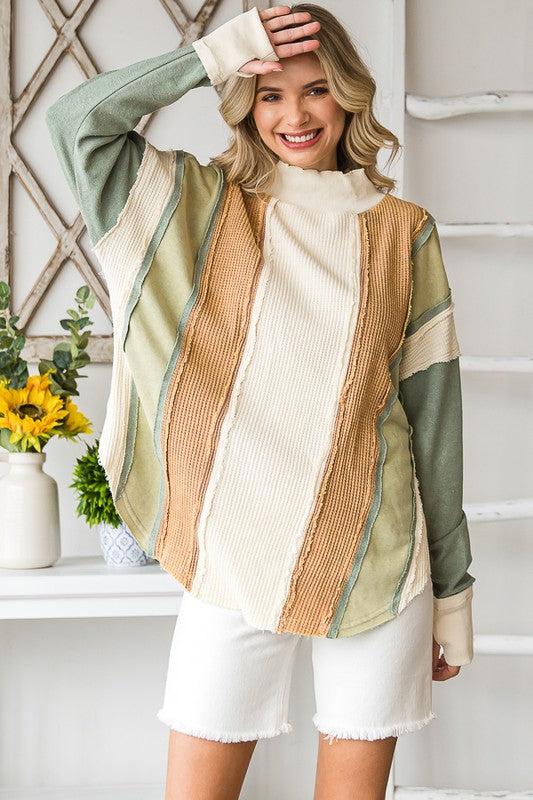 COLORBLOCK FUNNEL NECK PULLOVER TOP