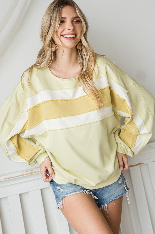 COLORBLOCK LONG SLEEVE PULLOVER TOP