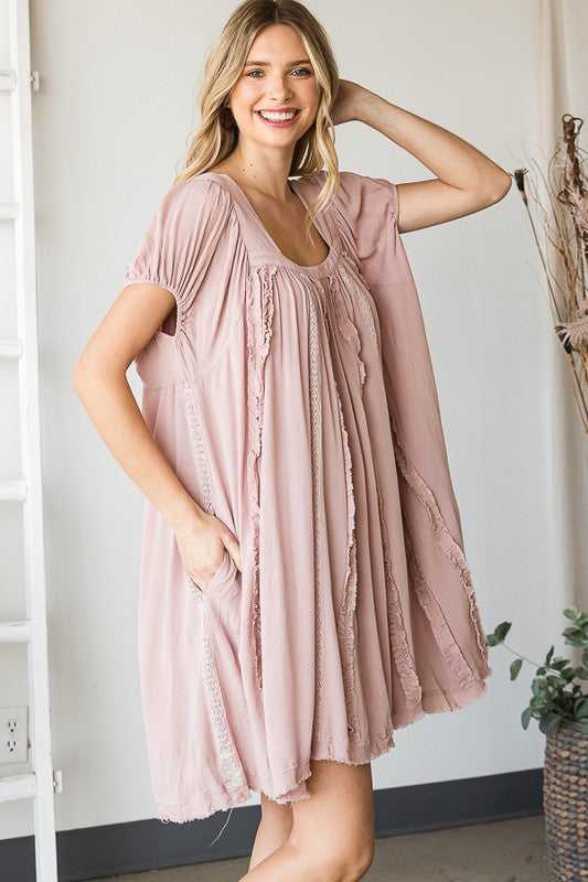 MINERAL WASHED LACE DETAIL TUNIC TOP