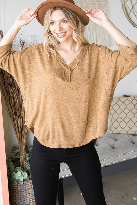 CROCHET BACK DETAIL KNIT V NECK TOP