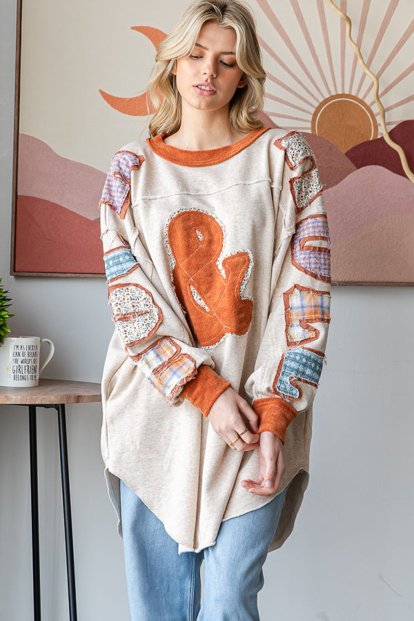 ROCK AND ROLL PATCHWORK LONG SLEEVE PULLOVER TOP