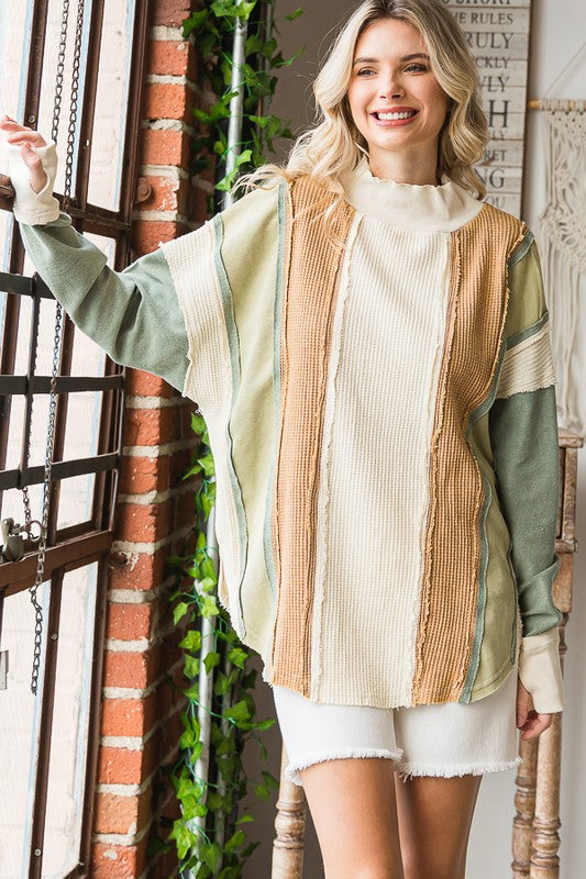 COLORBLOCK FUNNEL NECK PULLOVER TOP