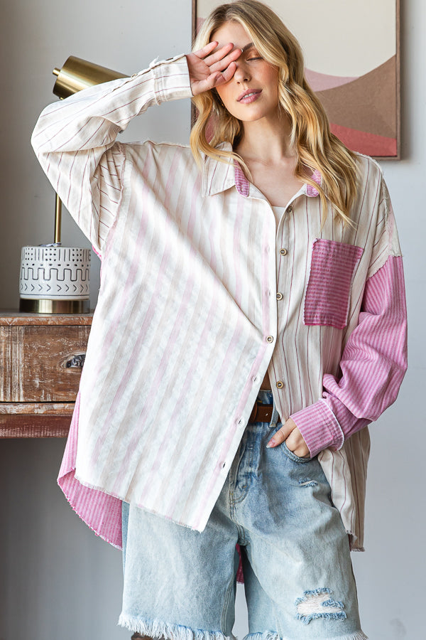 WASHED MULTI STRIPED LONG SLEEVE SHIRT