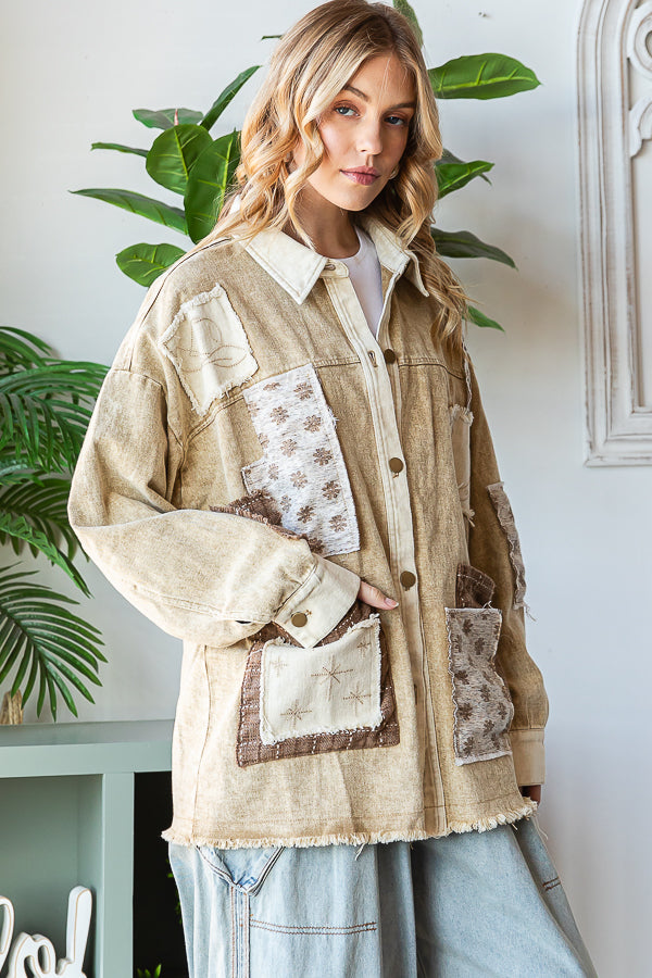 WASHED PATCHWORK BUTTON DOWN SHACKET
