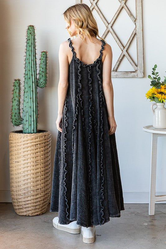 WASHED RUFFLE SEAM DETAIL TANK MIDI DRESS