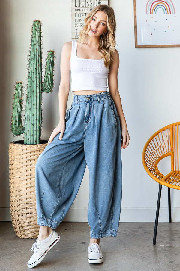 WASHED LOOSE WIDE LEG BAGGY JEANS