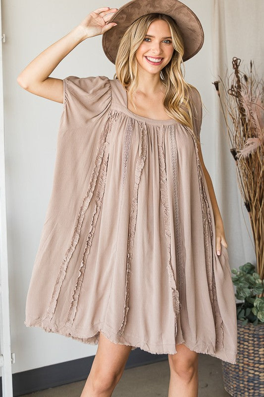 MINERAL WASHED LACE DETAIL TUNIC TOP