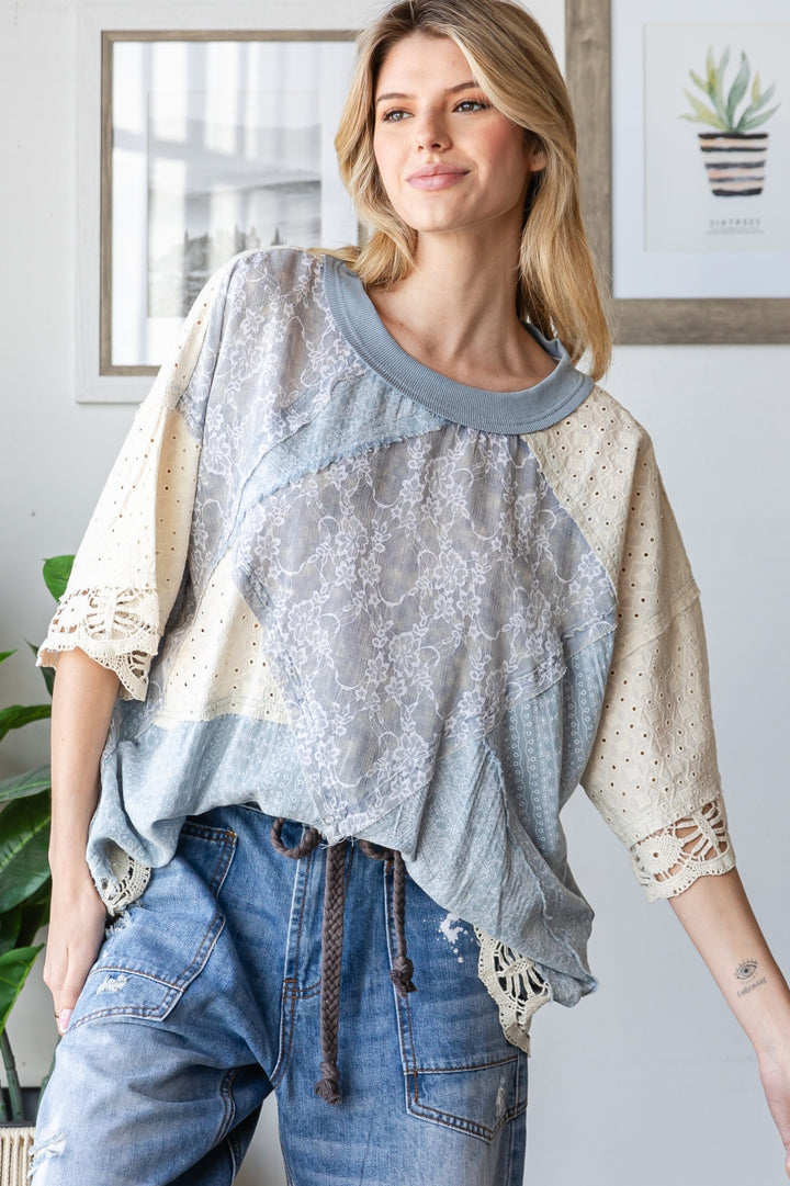 WASHED MIX MEDIA CASUAL TOP
