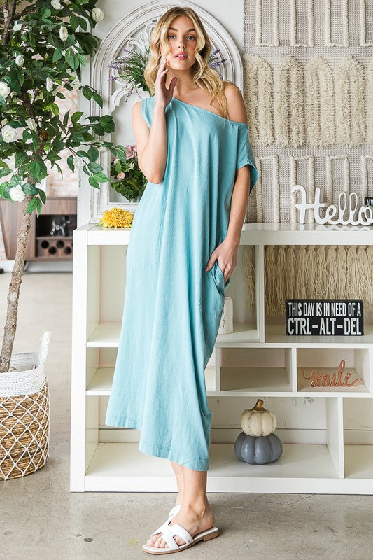 WASHED COTTON SLEEVELESS OVERSIZED MIDI DRESS