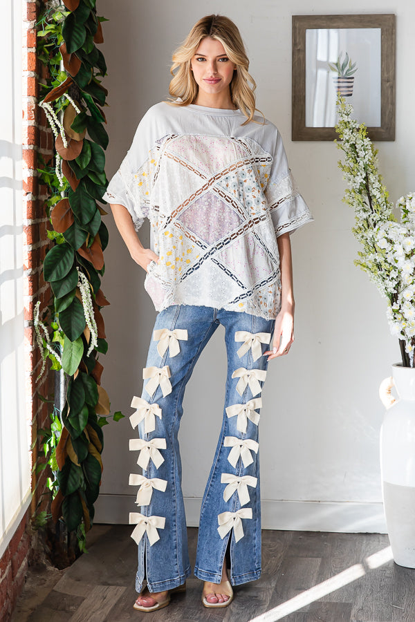 WASHED DIAMOND PATCHWORK BOX TEE