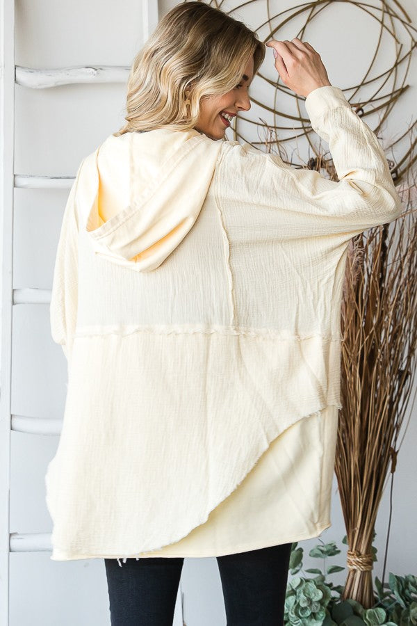 MINIERAL WASHED LAYERED HEM HOODED GAUZE SHIRT
