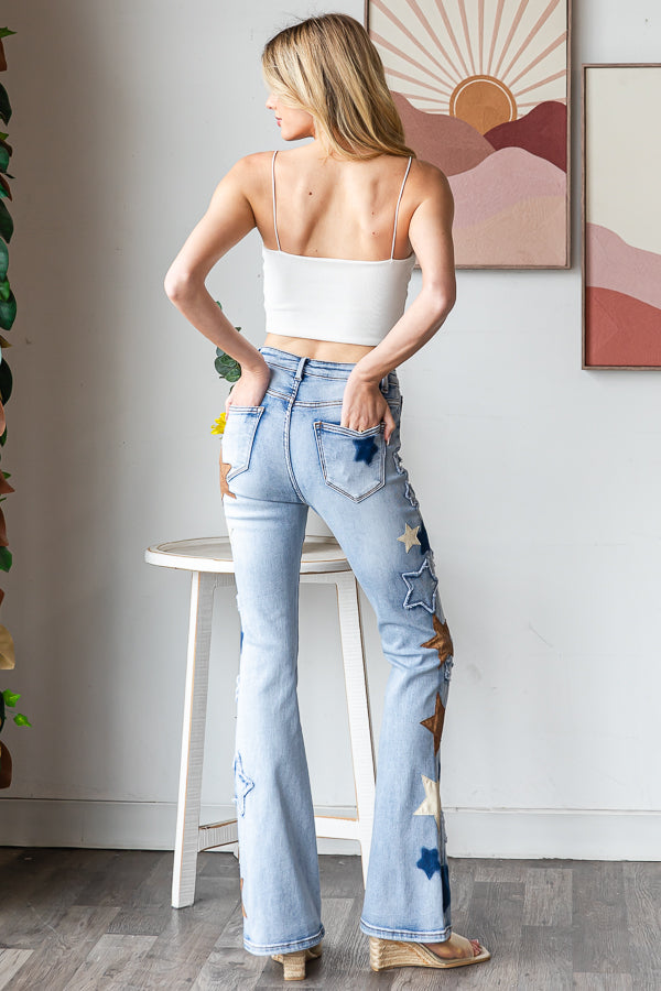 WASHED STAR PACTHWORK DENIM JEANS