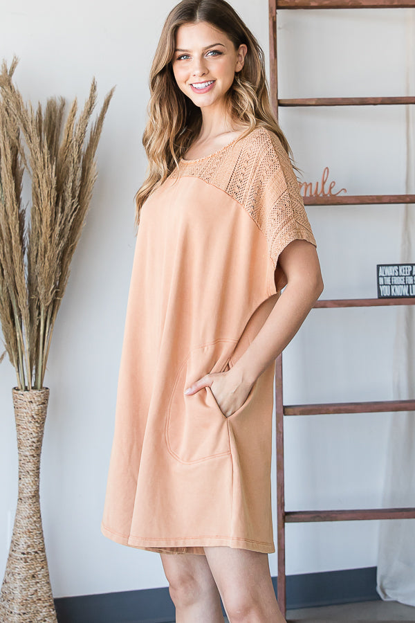 CROCHET YOKE DETAIL KEYHOLD BACK OVERSIZED ROMPER