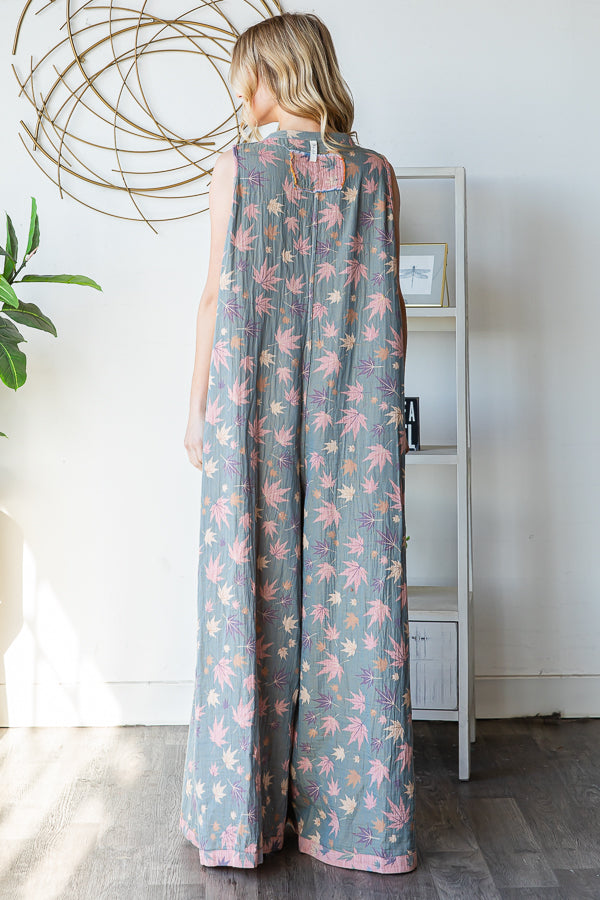 WASHED SLEEVELESS PRINTED REVERSIBLE JUMPSUIT