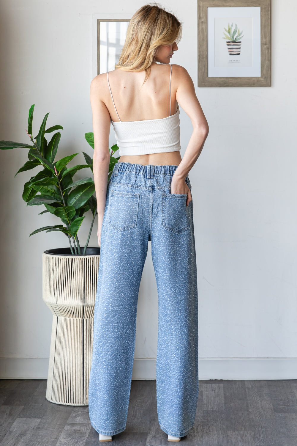 WASHED ALL OVER RHINESTONE EMBELLISHED DENIM JEANS