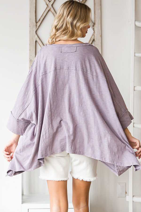 OVERSIZED V NECK SHARKBITE HEM SOFT KNIT TOP