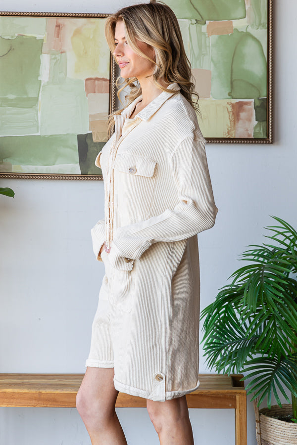 WASHED FRONT POCKETS OVERSIZED THERMAL ROMPER