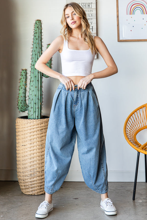 WASHED LOOSE WIDE LEG BAGGY JEANS