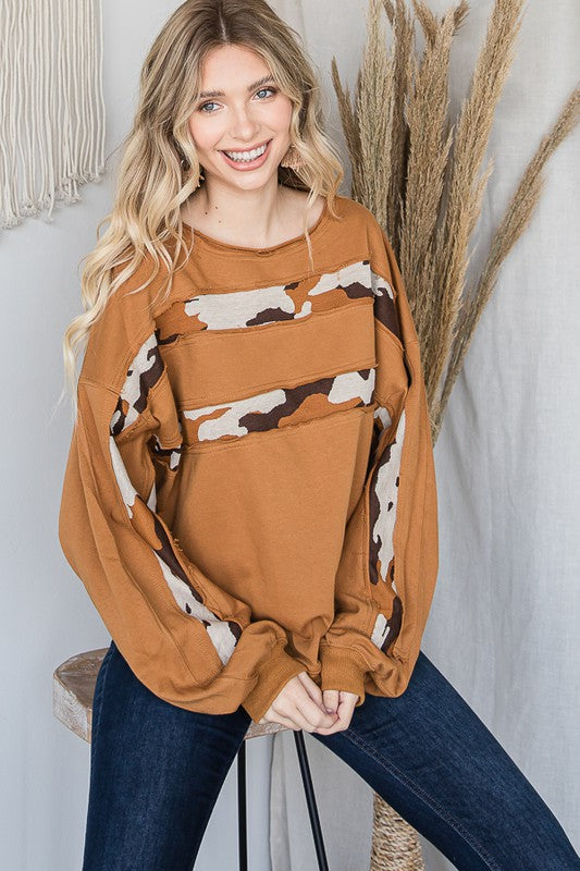 CAMOUFLAGE COLOR BLOCK LOOSE FIT TOP