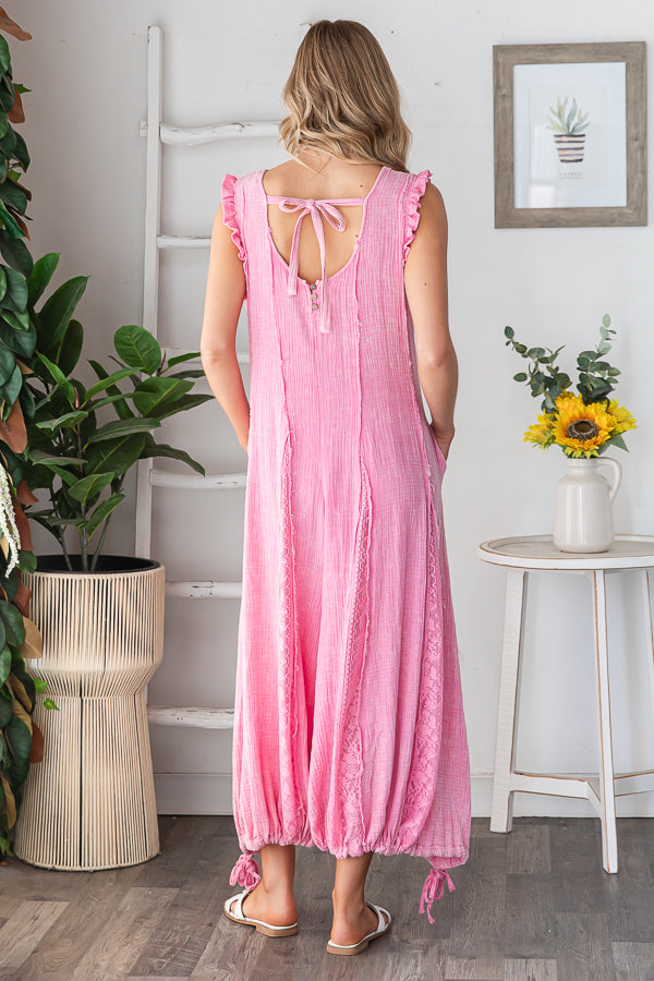 WASHED RUFFLE DETAIL COTTON GAUZE ROMPER