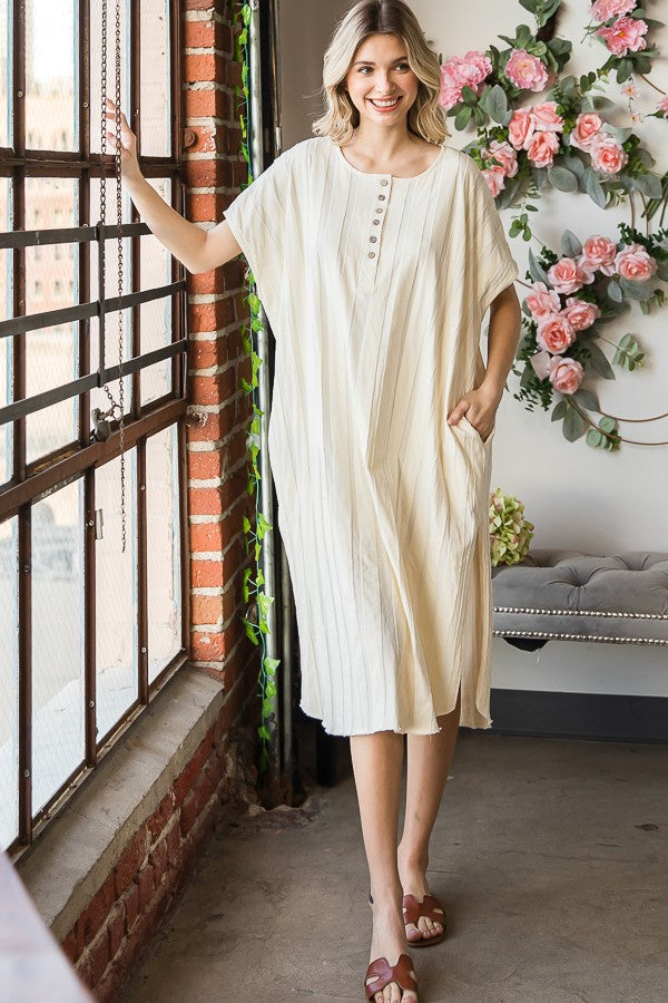 MINERAL WASHED BUTTON FRONT SIDE SLITS TUNIC DRESS