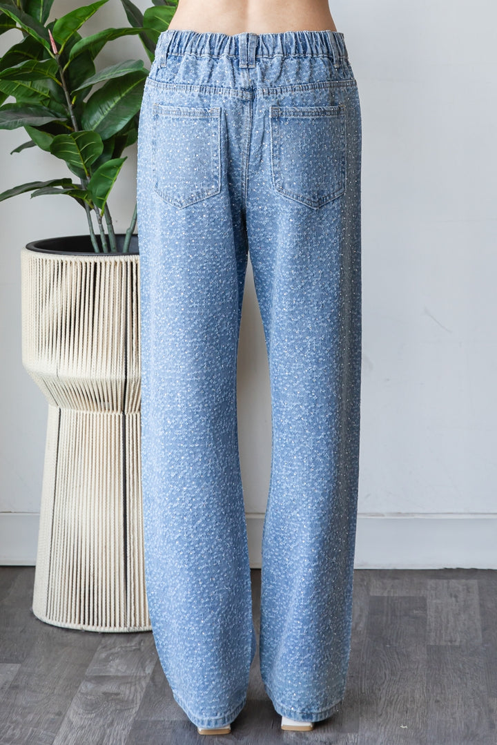 WASHED ALL OVER RHINESTONE EMBELLISHED DENIM JEANS