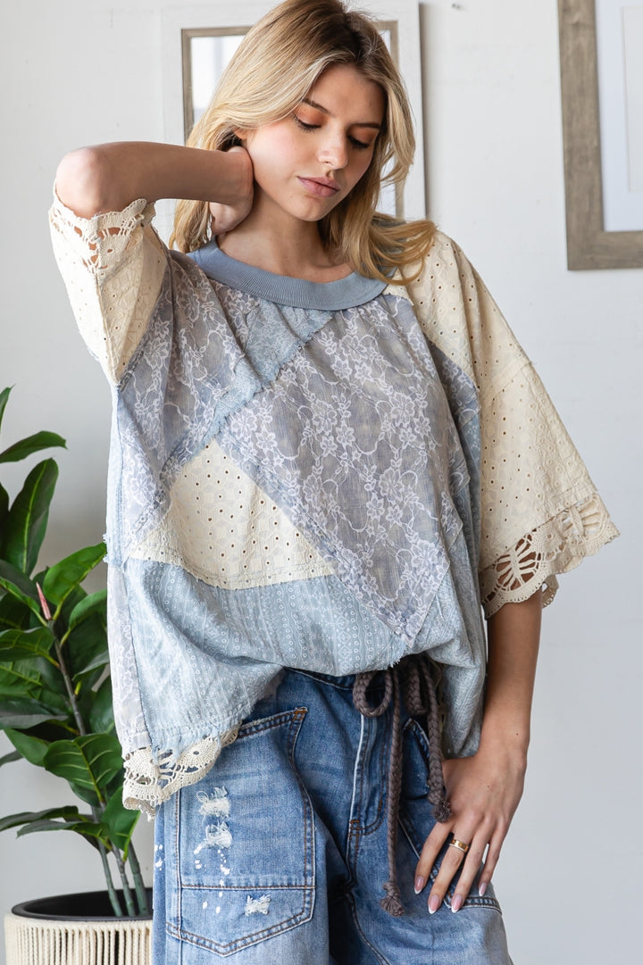 WASHED MIX MEDIA CASUAL TOP