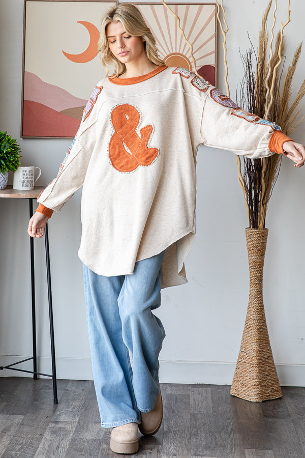 ROCK AND ROLL PATCHWORK LONG SLEEVE PULLOVER TOP