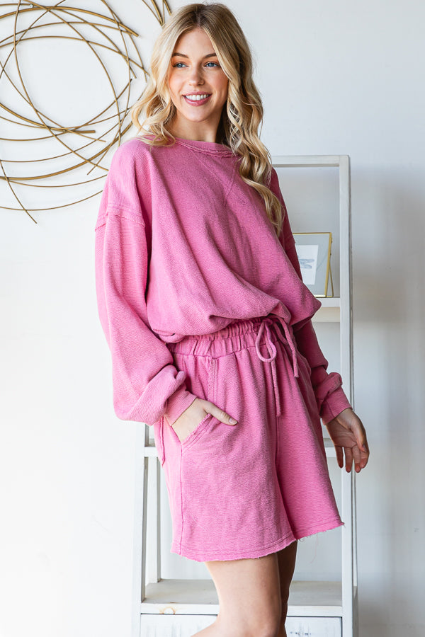 WASHED SCOOP BACK LONG SLEEVE ROMPER