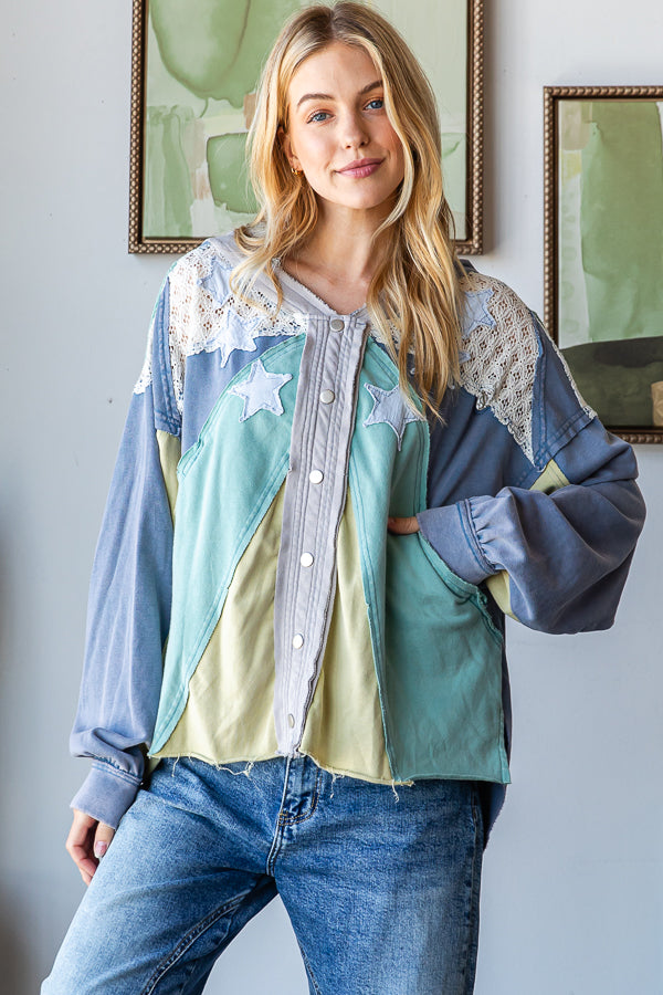 STAR PATCHWORK HOODED TOP