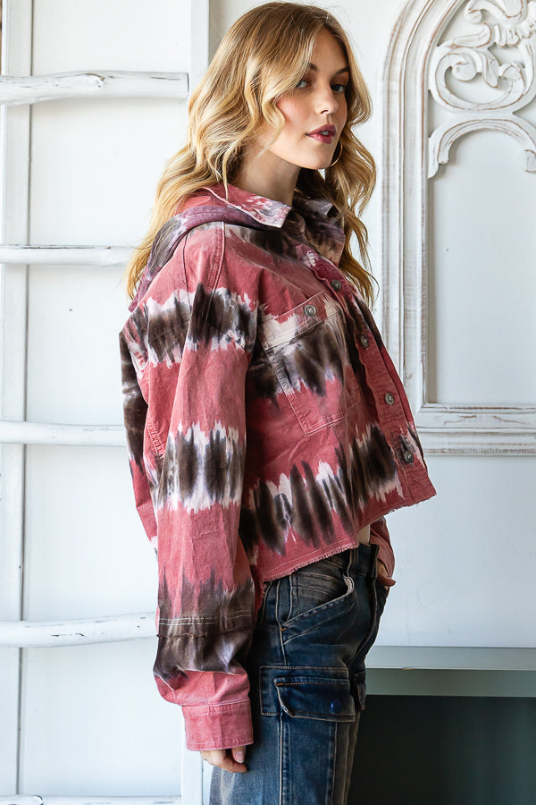 TIE DYE HI-LOW HEM HOODED CORDUROY SHACKET
