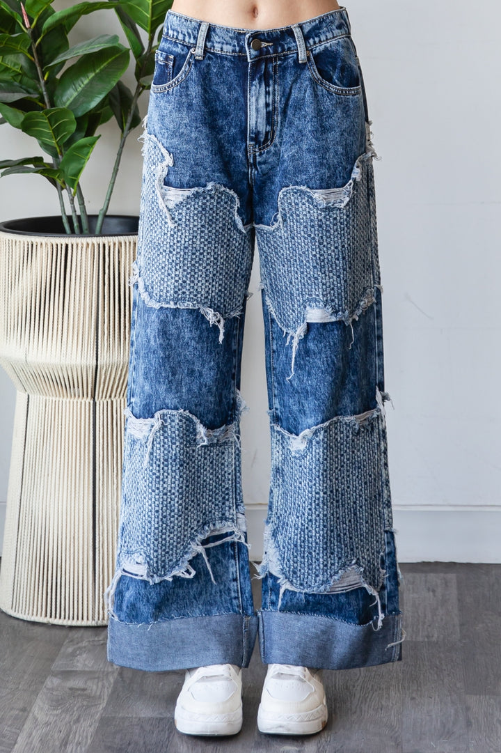 WASHED DISTRESSED DETAIL DENIM JEANS