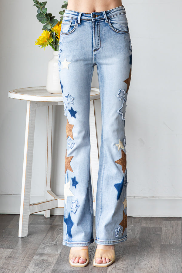 WASHED STAR PACTHWORK DENIM JEANS