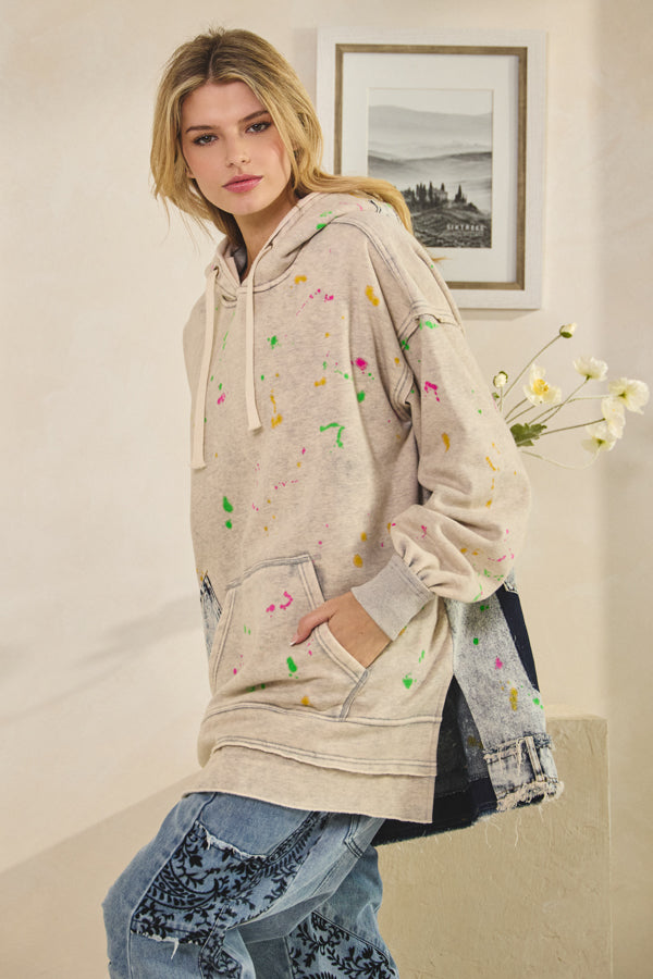 WASHED SPLATTER PAINT LONG SLEEVE HOODIE