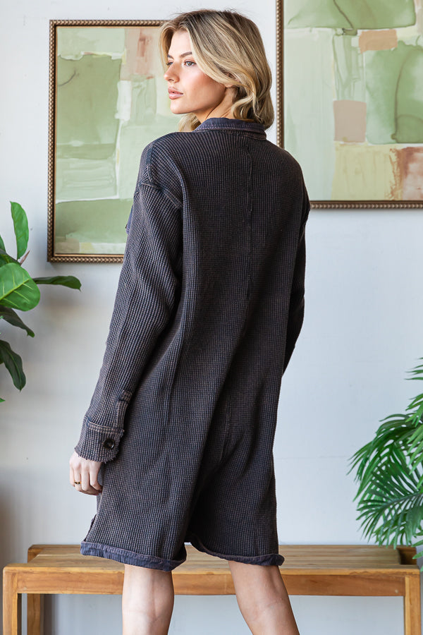 WASHED FRONT POCKETS OVERSIZED THERMAL ROMPER