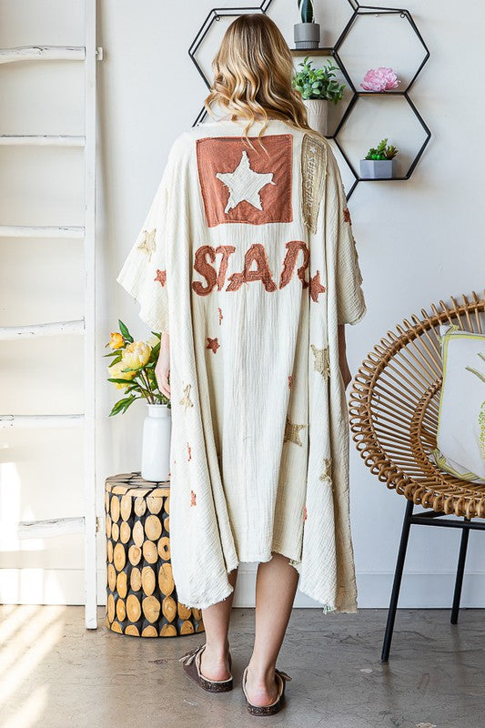 WASHED STAR PATCHWORK DETAIL BUTTON FRONT DUSTER