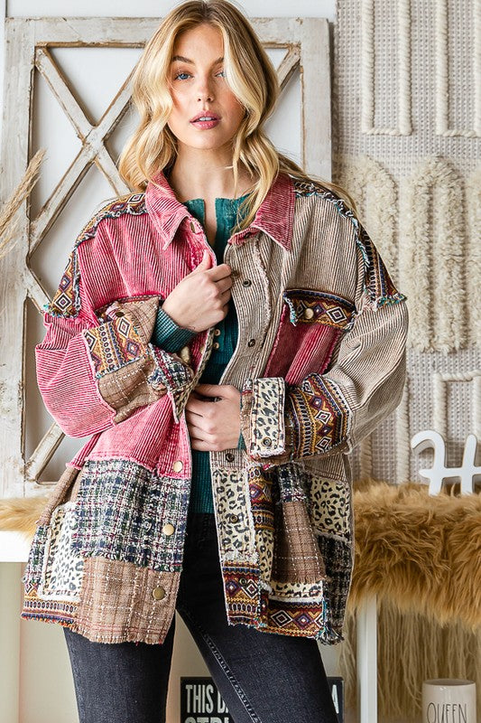 WASHED MIX MEDIA POCKET CROPPED CORDUROY SHACKET