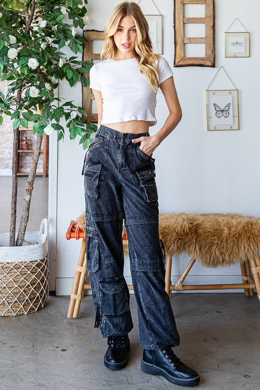 WASHED MULTI POCKETS CARGO PANTS