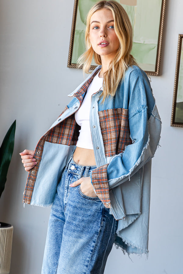 WASHED BUTTON FRONT DENIM TOP