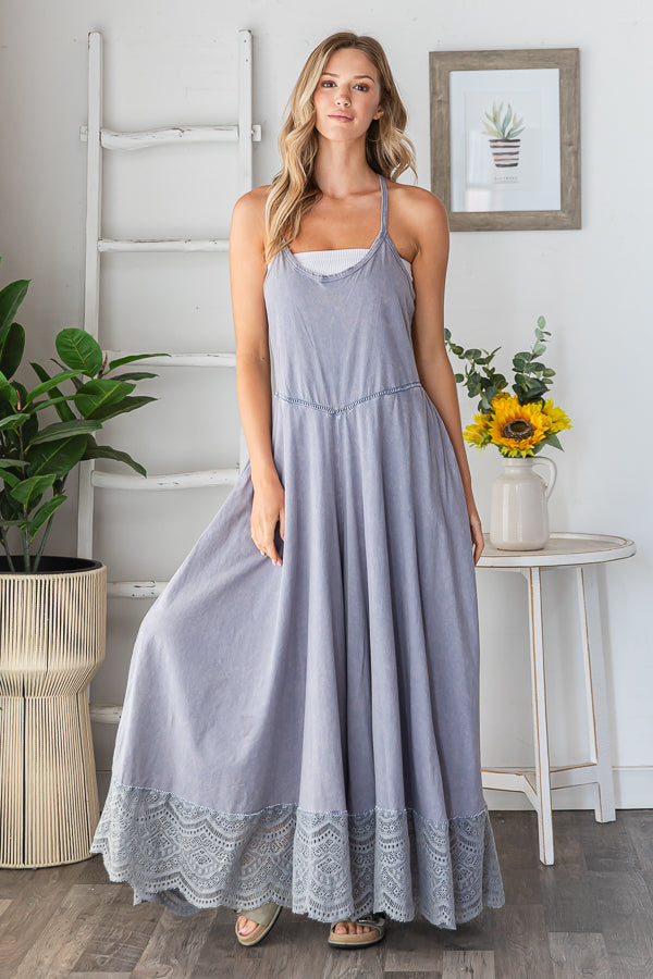 WASHED KEYHOLE BACK DETAILED WIDE LEG ROMPER