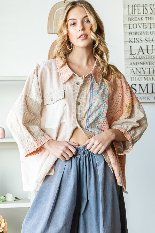 PATCHWORK BUTTON FRONT SHIRT