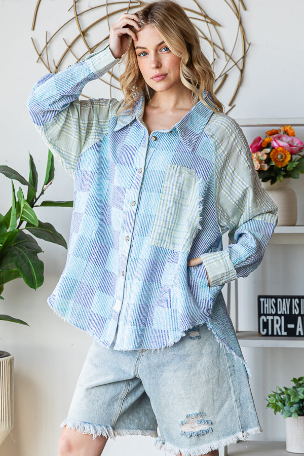 WASHED SEERSUCKER LONG SLEEVE SHIRT